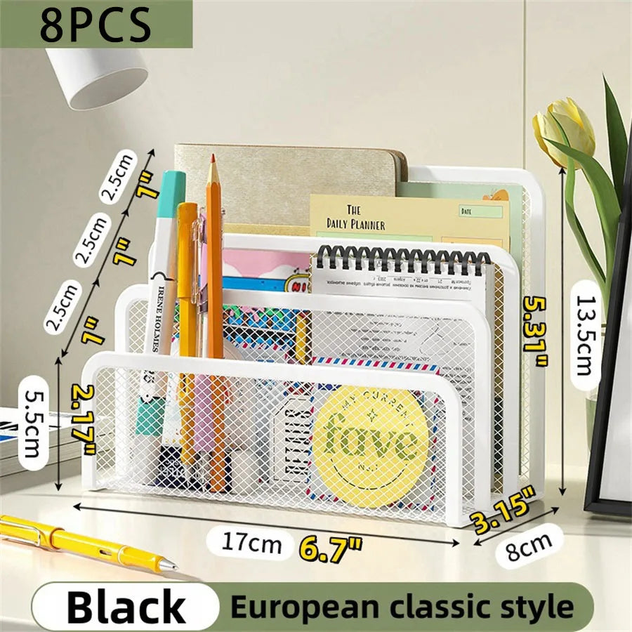 Organiseur de Bureau Métal 3 Niveaux | Porte-Documents Grille, Noir & Blanc, Bureau & École – CLEVI Paris
