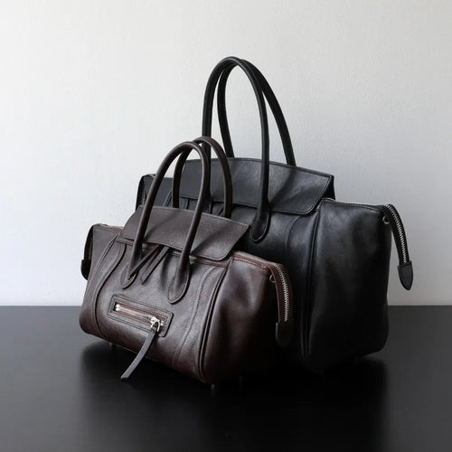 Boston Bag Cuir Véritable Femme Poche Zippée 2 Tailles – CLEVI Paris