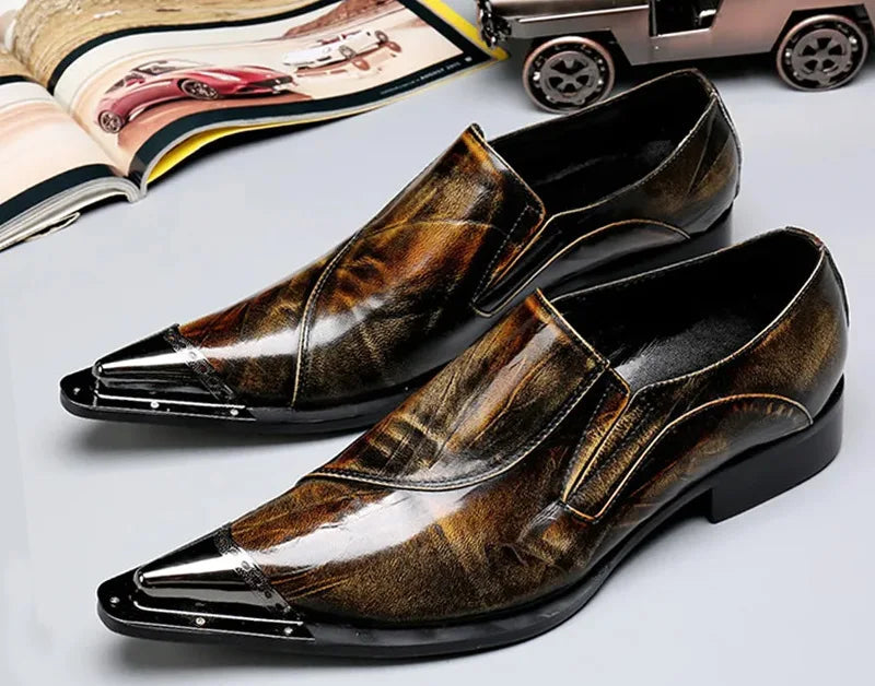Brogue Homme Cuir Véritable Bout Métal Pointu Slip-On Western Fashion Mariage Soirée 8 Coloris – CLEVI Paris