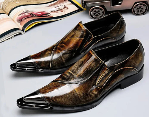 Brogue Homme Cuir Véritable Bout Métal Pointu Slip-On Western Fashion Mariage Soirée 8 Coloris – CLEVI Paris