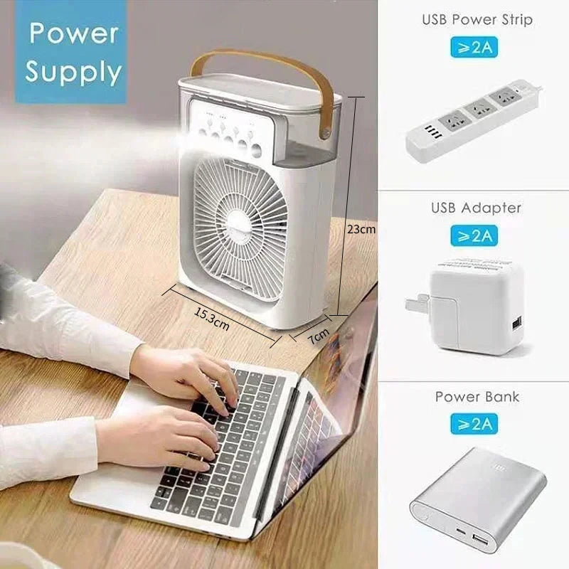 Ventilateur Brumisateur 3-en-1 Mini Climatiseur LED USB 600ml — CLEVI Paris