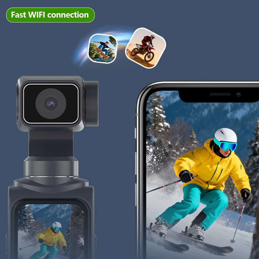 Caméra d'Action 4K WiFi 64 MP – Rotation 330° Écran Tactile Suivi Facial 180 Min Vlog Sport Webcam – CLEVI Paris