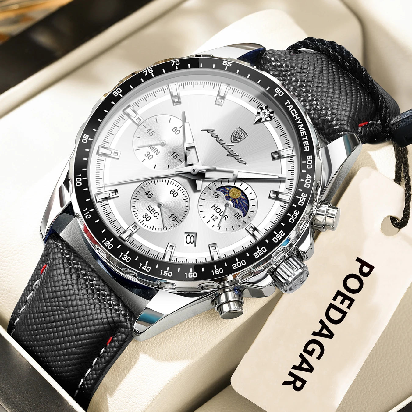 Montre Quartz Homme POEDAGAR 879-L – Chronographe, Cuir & Aiguilles Lumineuses | 4 Coloris