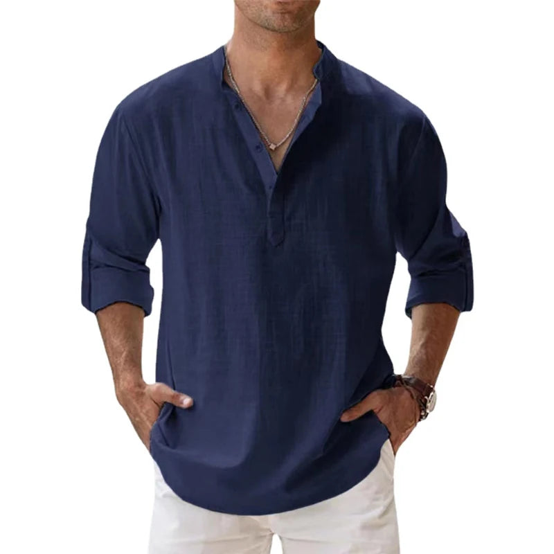 Chemise Lin Coton Homme Manches Longues – Style Casual Plage & Quotidien