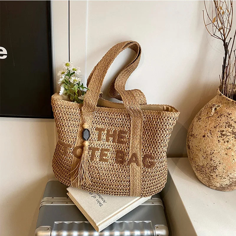 Sac Tote en Paille Tressée Style Français — Grande Capacité, Plage & Quotidien | CLEVI Paris