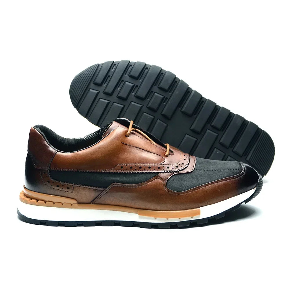 Sneakers Brogue Homme Cuir Véritable & Tissu Lacets Oxford Casual XEBOS – CLEVI Paris