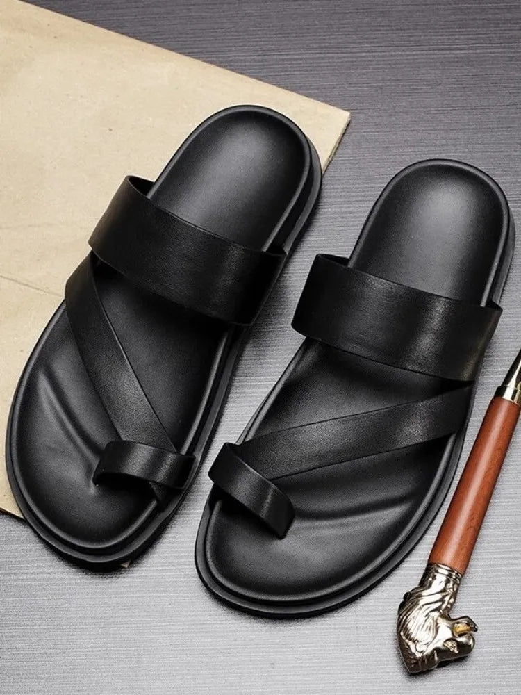 Claquettes Homme Cuir de Vache Véritable Bout Pincé Plage & Leisure – CLEVI Paris