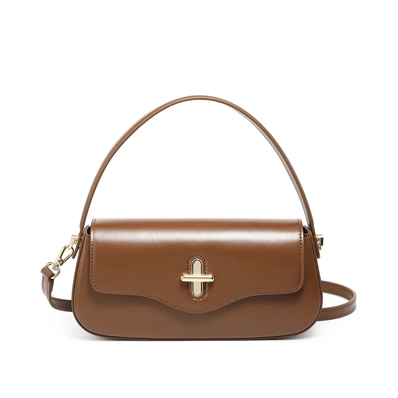 Sac Baguette Femme en Cuir Véritable – Sac Épaule Luxe Designer | 4 Coloris | Noir, Claret, Caramel, Café