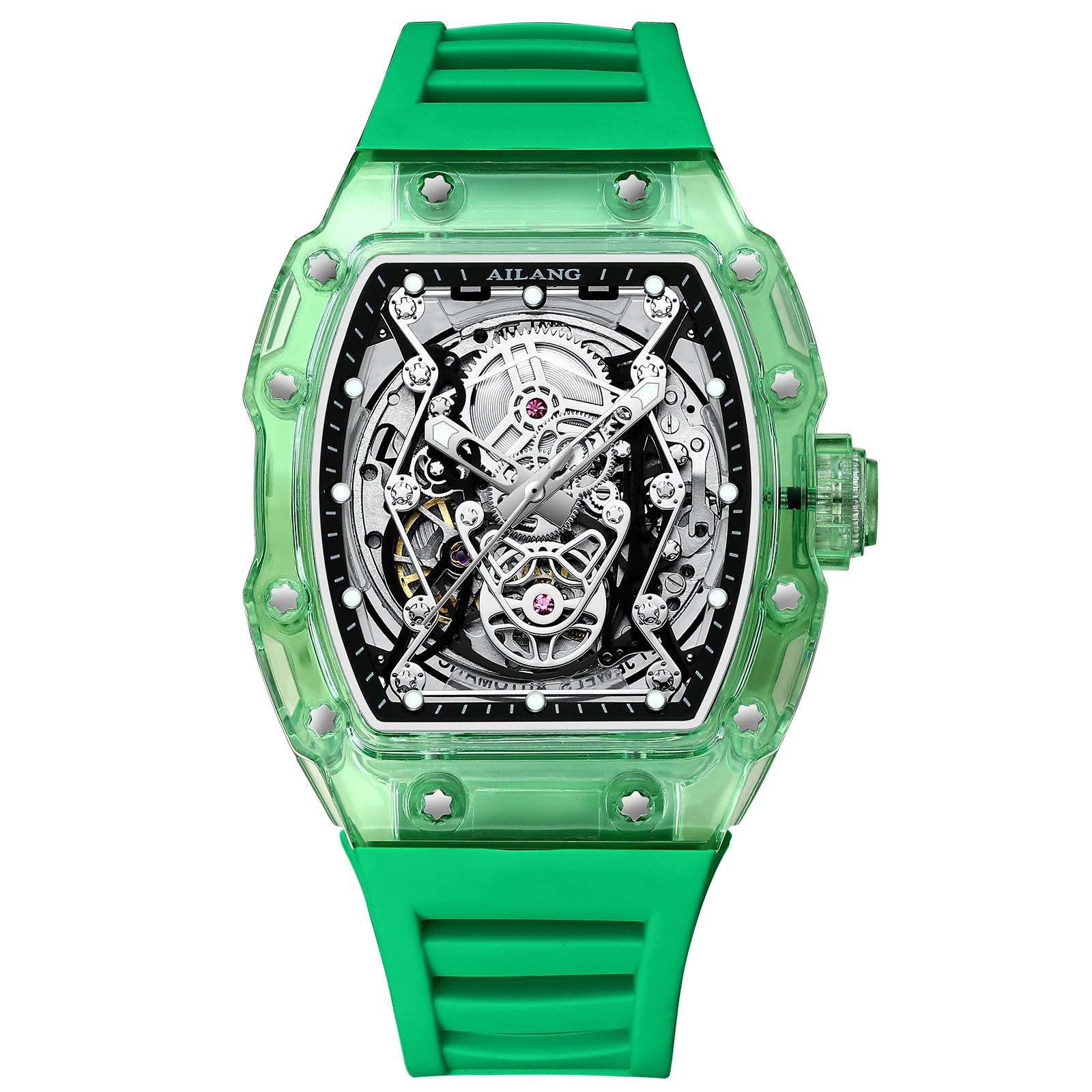 Daniel Gorman 8109 – Montre Automatique Squelette Homme | Bracelet Silicone, Boîtier Tonneau