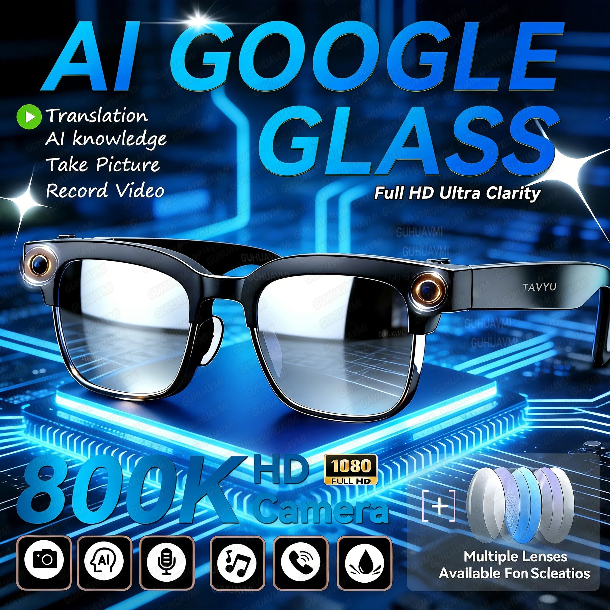 Lunettes Intelligentes AI GUHUAVMI W630 Double Caméra 8MP Wi-Fi Assistant Vocal – CLEVI Paris