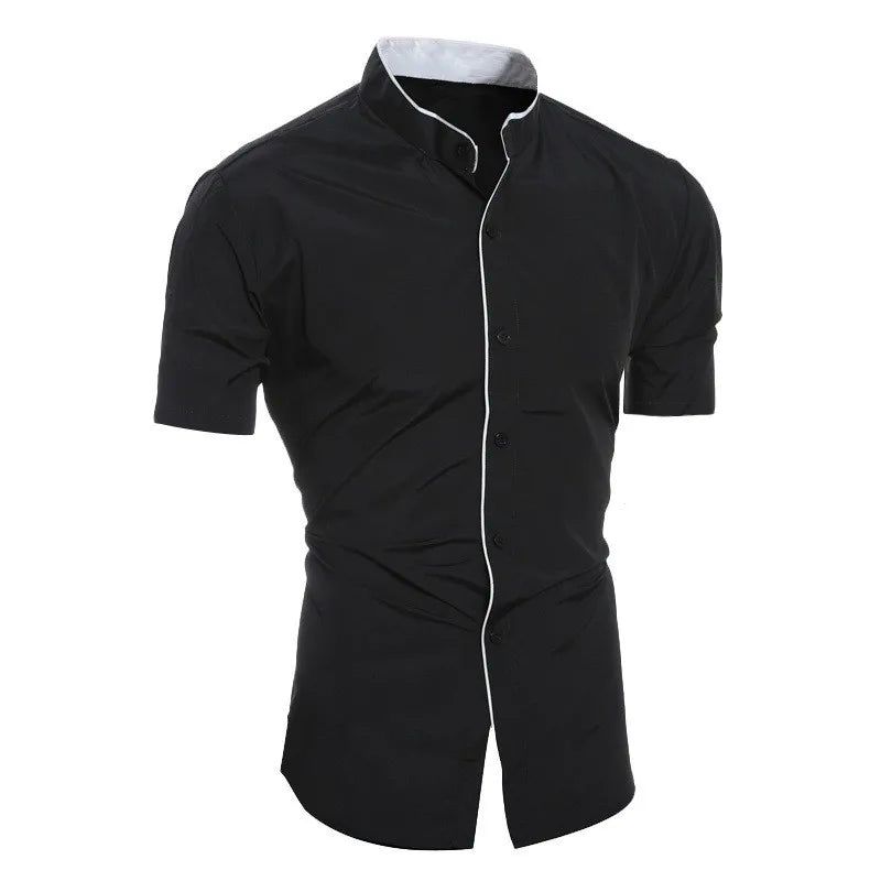 Chemise Casual Homme – Manches Courtes, Couleur Unie, Coupe Droite