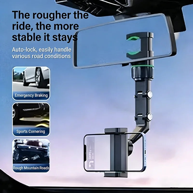 Support Téléphone Voiture Universel — Clip Rétroviseur, Rotation 960°, Réglable, Gris & Vert | CLEVI Paris