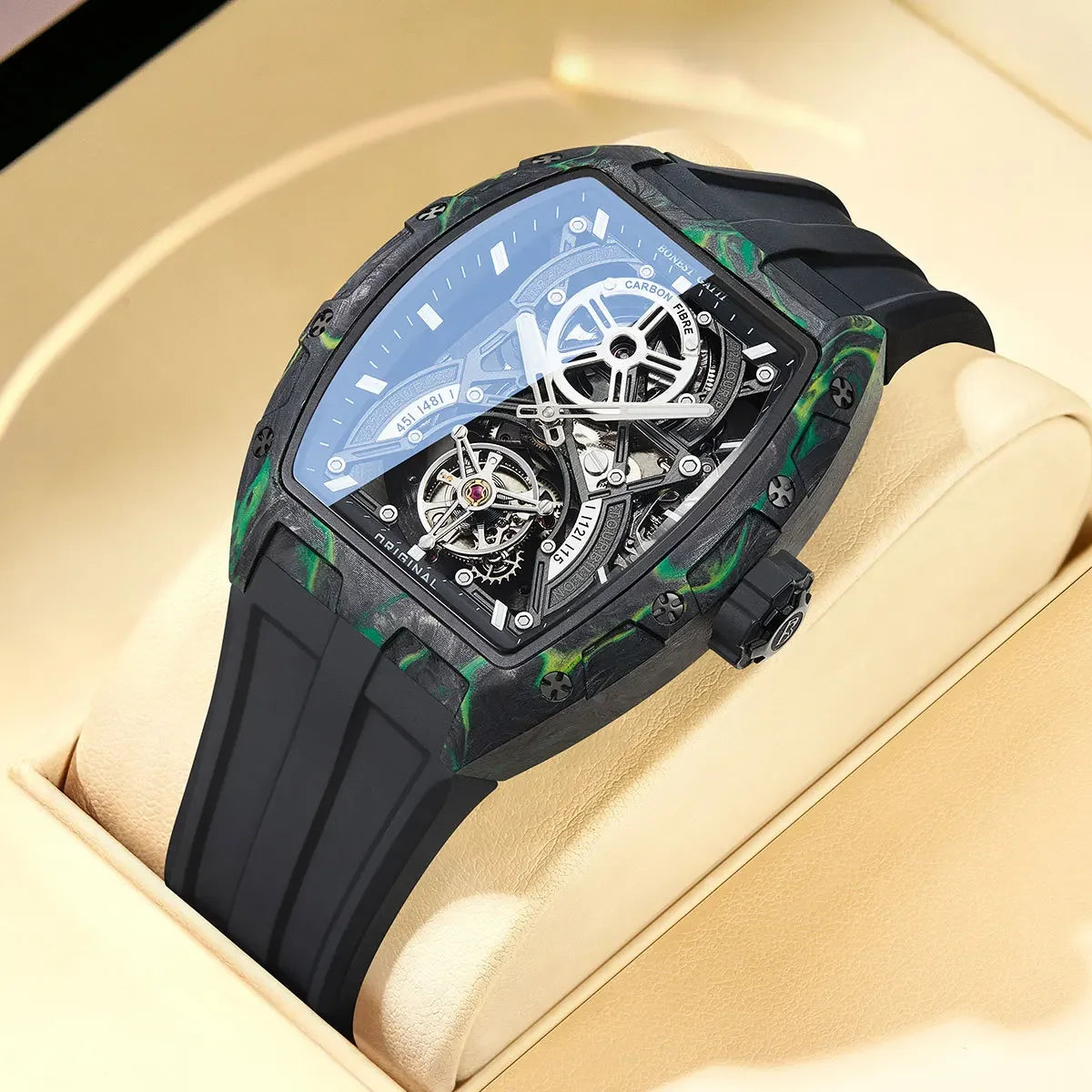 BONEST GATTI BG7003 – Montre Squelette Automatique Homme | Carbone, Verre Saphir, Étanche 5 Bar