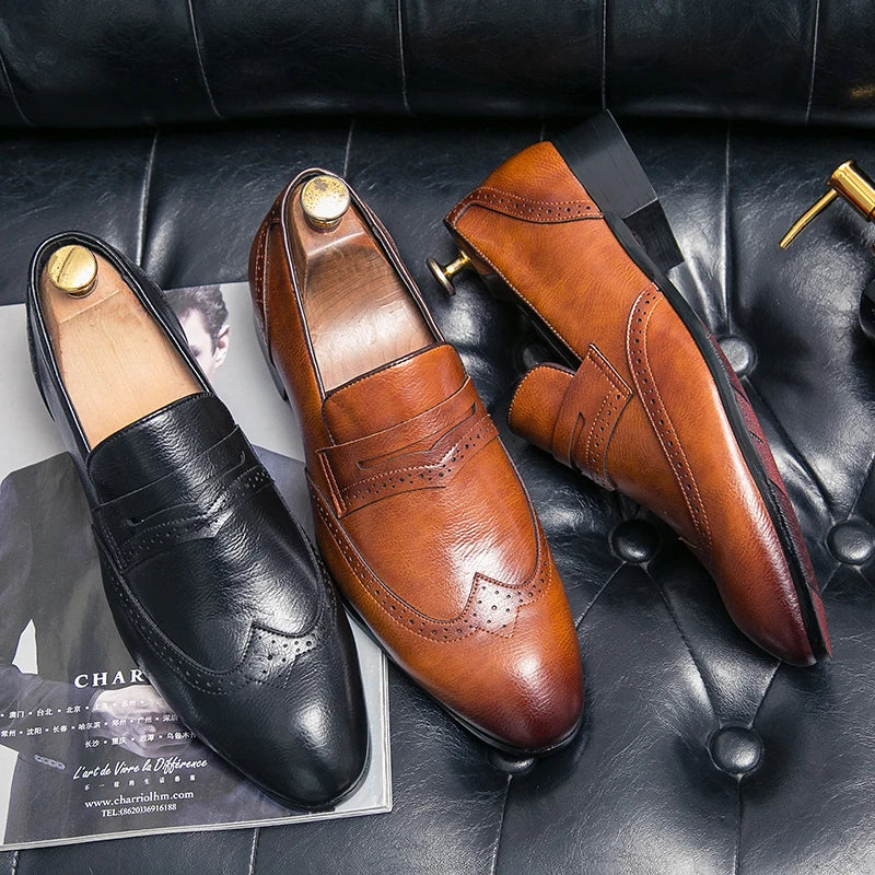 Mocassin Brogue Homme Cuir Véritable – Chaussure de Conduite Mariage Mode – CLEVI Paris
