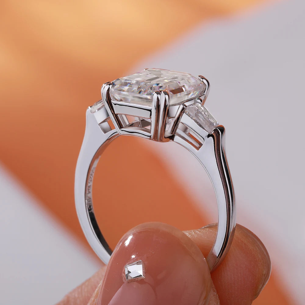 Bague Fiançailles Moissanite 1-4 Carats Taille Emerald & Radiant – Argent 925 Plaqué Platine