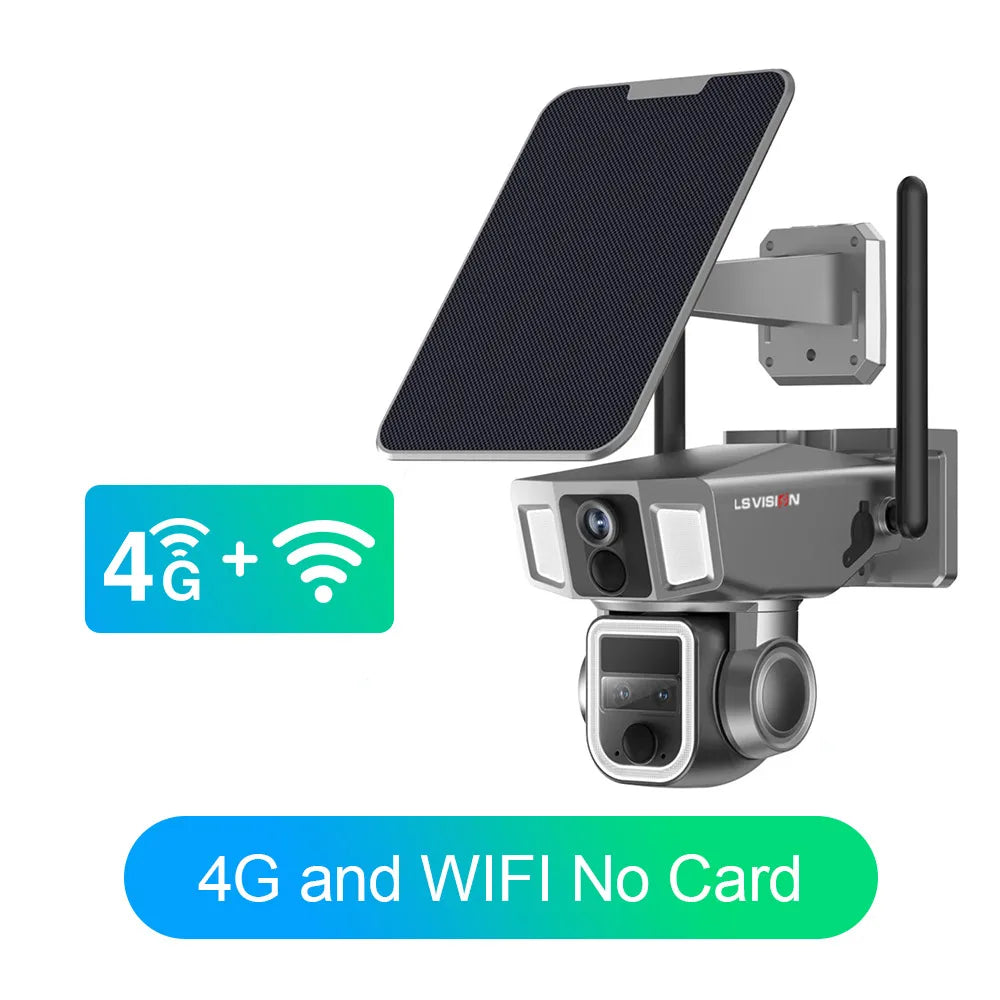 Caméra Solaire Extérieure LS VISION 12MP 6K Triple Objectif Zoom 10x 4G Wi-Fi PTZ IP66 – CLEVI Paris