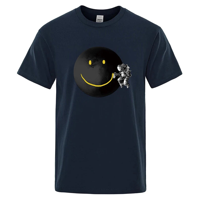 T-Shirt Homme Imprimé Astronaute – Coupe Loose, Col Rond, Manches Courtes
