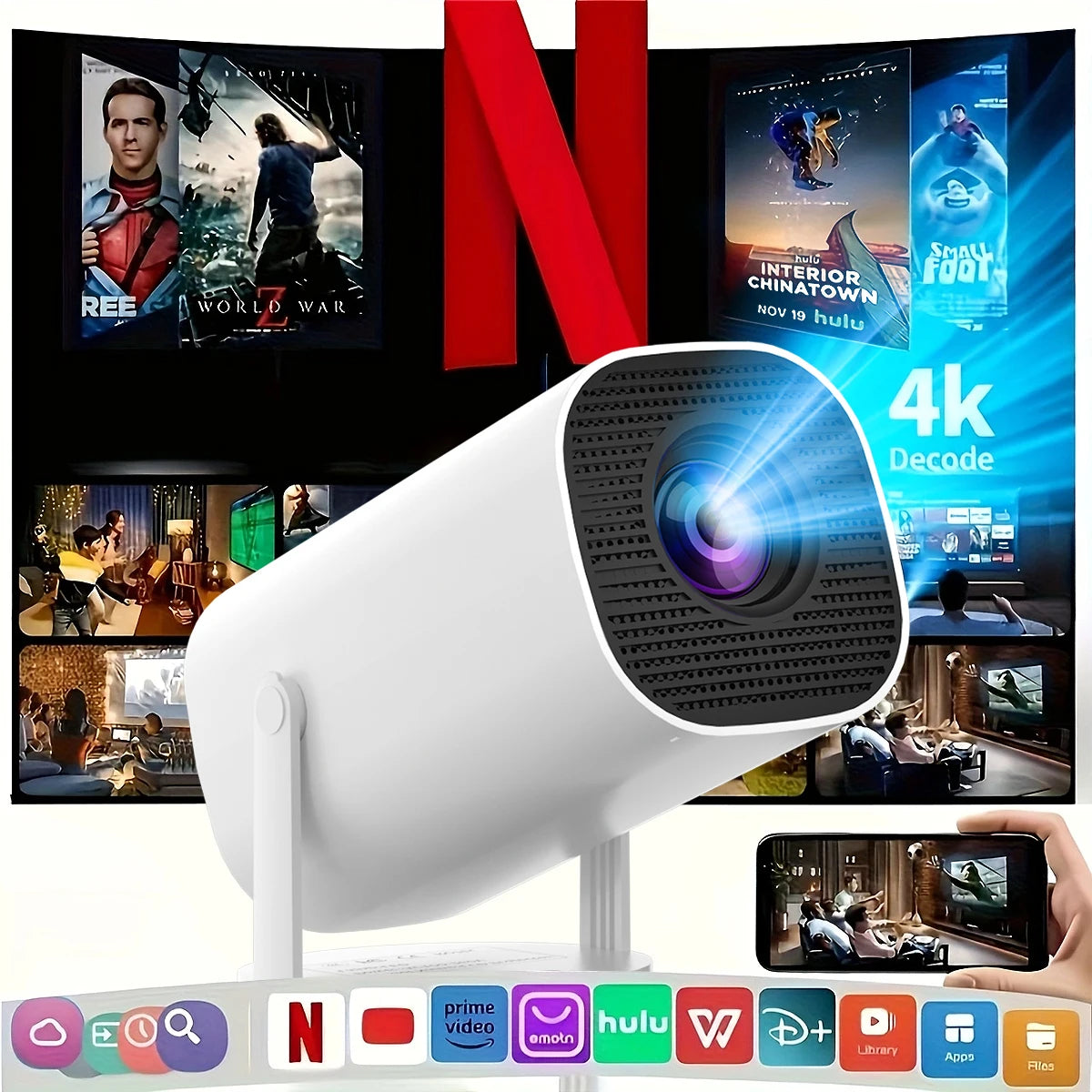 Vidéoprojecteur Portable WiFi 6 Bluetooth 5.0 720P 4K 260 Lumens | Rotation 180°