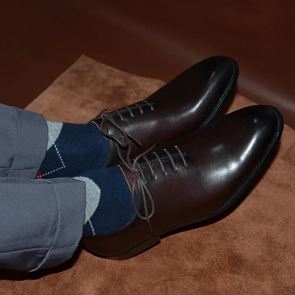 Richelieu Homme Whole-Cut Oxford – Cuir Véritable, Fait Main, Bout Uni – CLEVI Paris