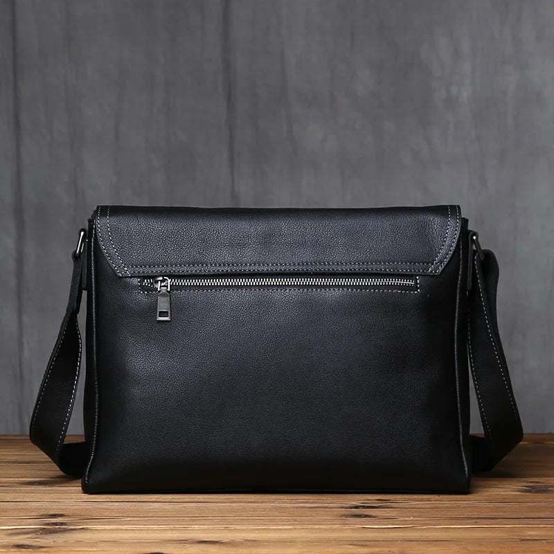 Sac Bandoulière Homme Cuir Vache Véritable 1ère Couche PC 13" Broderie Noir – CLEVI Paris