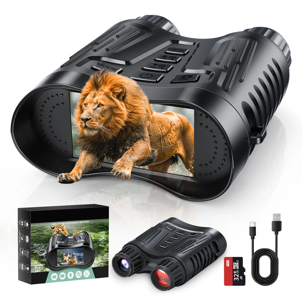 Jumelles Vision Nocturne 4K UHD Infrarouge – 8x Zoom | Écran LCD 3,2" | IP54 | 32Go | Chasse & Camping