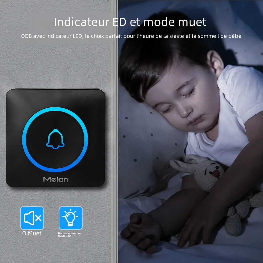 Sonnette Sans Fil Meian – IP65, 300m, 60 Sonneries, 110dB, 3 Modes, EU/UK/US