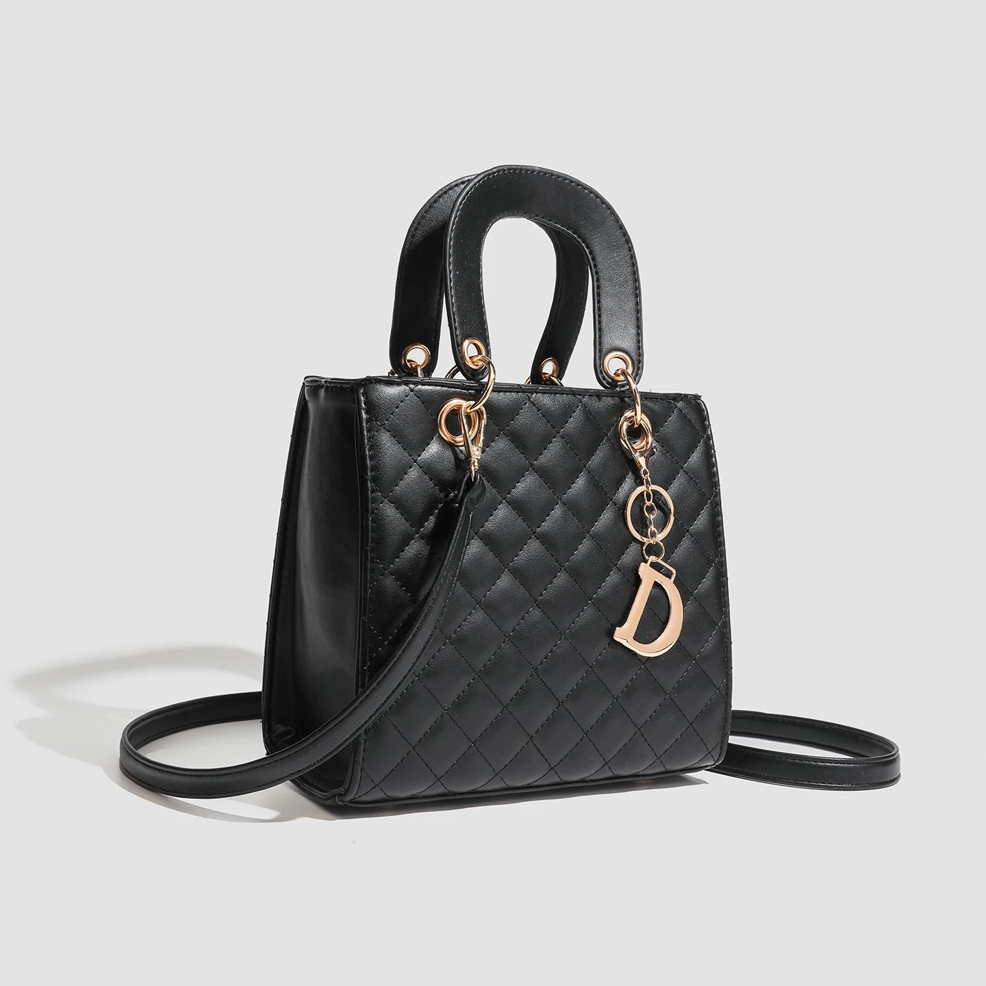 Sac Bandoulière Femme Cuir Motif Carreaux Souple 22×10×20cm Noir Blanc – CLEVI Paris