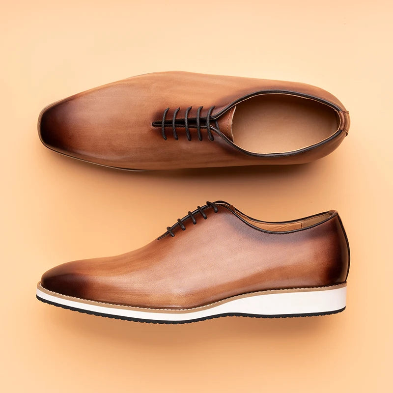 Oxford Homme Cuir Véritable Fait Main Bout Pointu Marron – CLEVI Paris