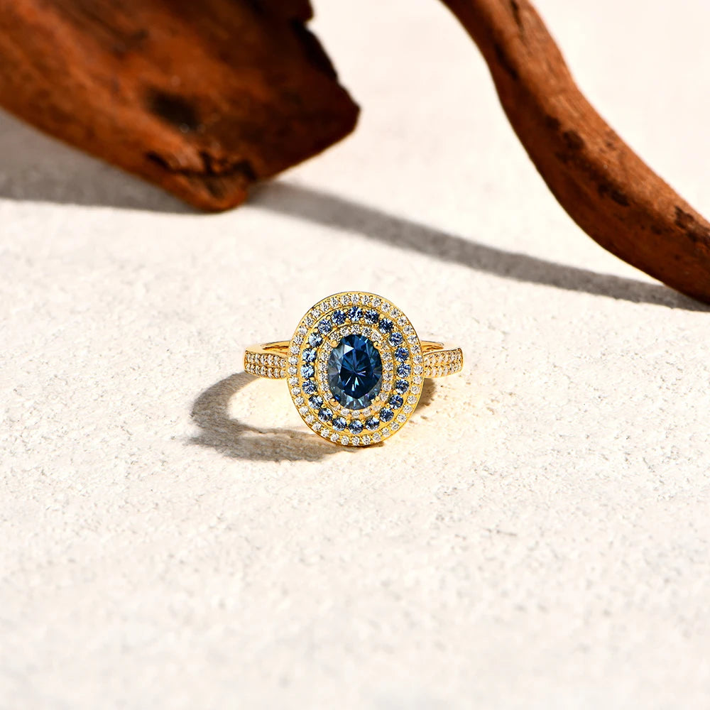 Bague Femme ATTAGEMS Moissanite Bleue Ovale 1ct Argent S925 – Fiançailles & Mariage