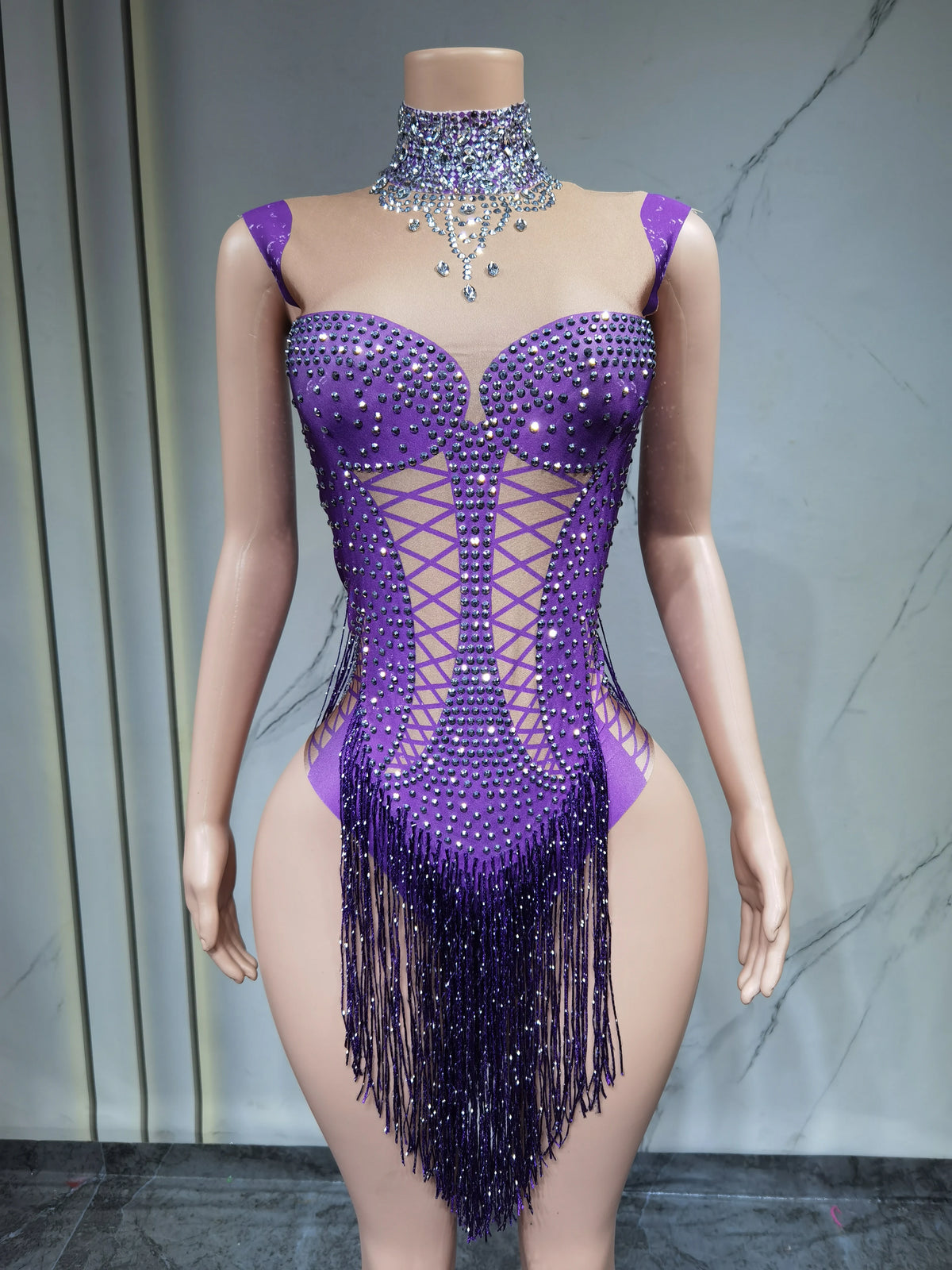 Body de scène à franges et strass femme – CLEVI Paris