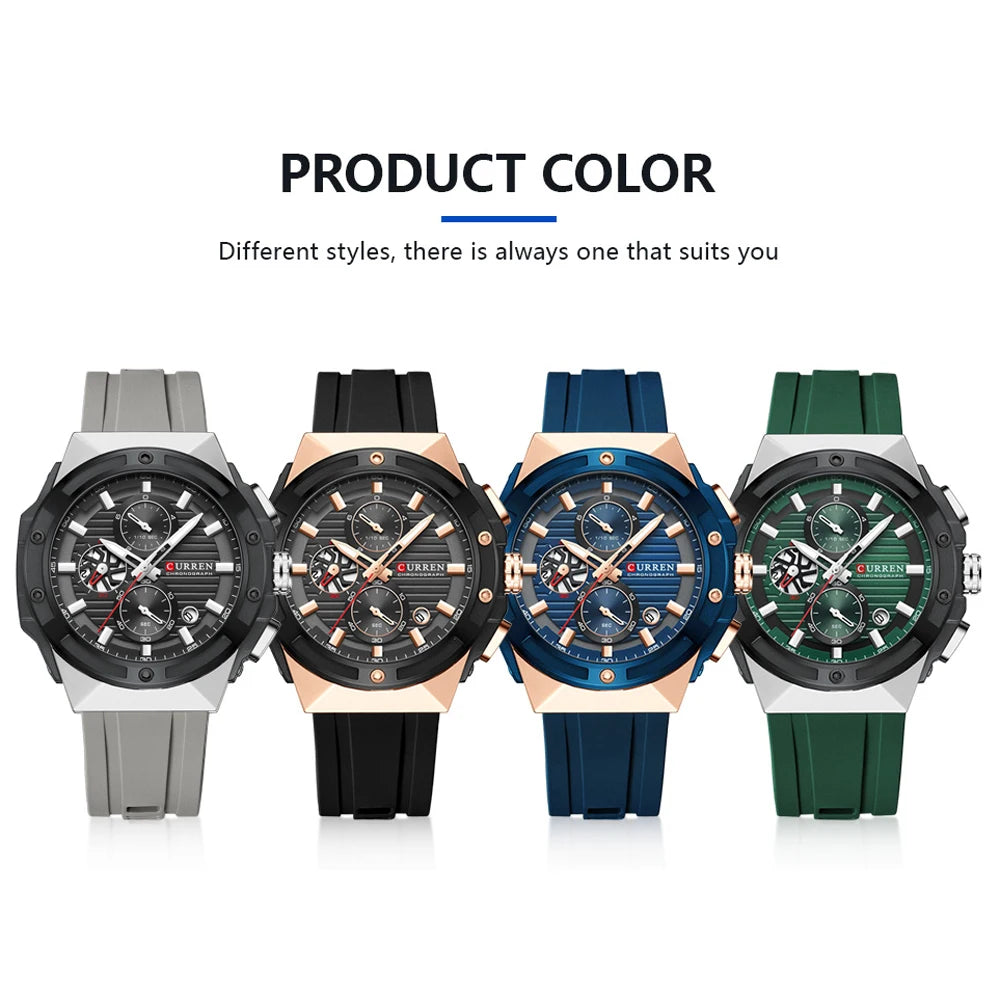CURREN Montre Quartz Homme Chronographe Silicone Lumineux 45mm Sport – CLEVI Paris