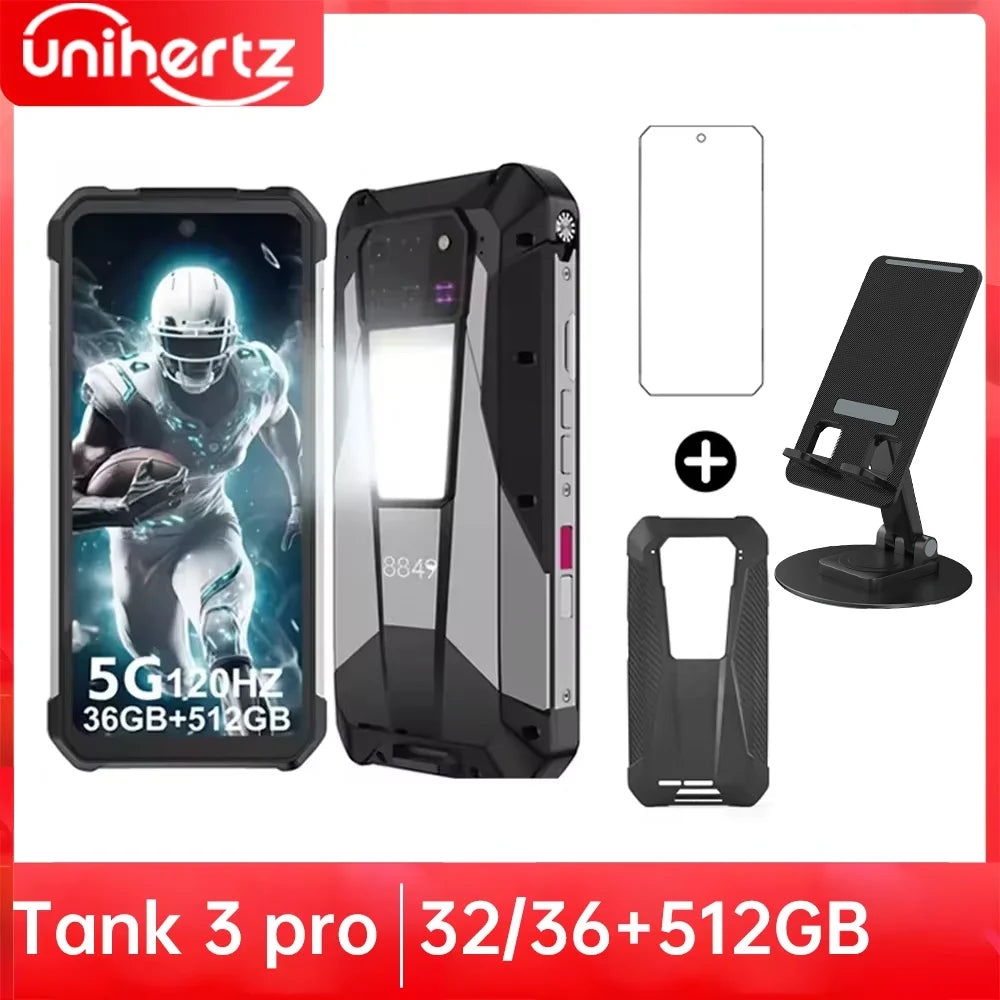 Unihertz Tank 3 Pro Smartphone Rugged 5G Projecteur DLP 100lm Dimensity 8200 23800mAh 200MP IP68 – CLEVI Paris