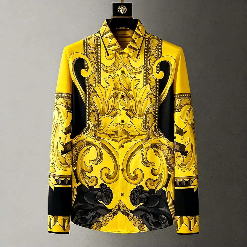 Chemise Homme Imprimée 3D Manches Longues – Style Luxe Rétro Palais, Lin & Polyester, Tailles XS-5XL – CLEVI Paris