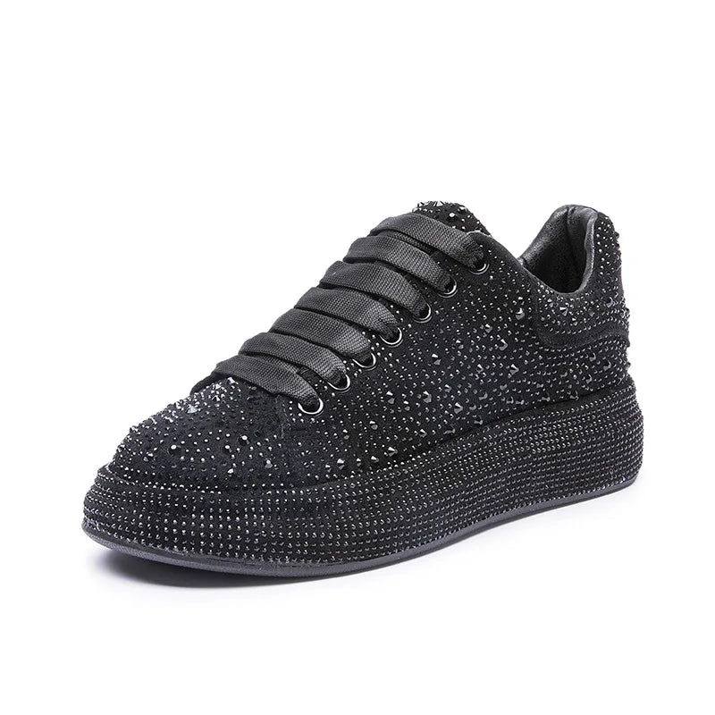 Sneakers Plateforme Homme Cuir Véritable & Strass – Style Punk Hip-Hop, Lacets – CLEVI Paris