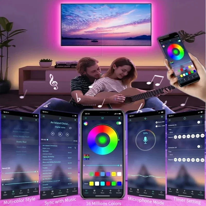 Ruban LED RGB USB 5V — SMD 5050, Contrôle WiFi / Bluetooth / IR / 3 Touches, 1m à 30m | CLEVI Paris