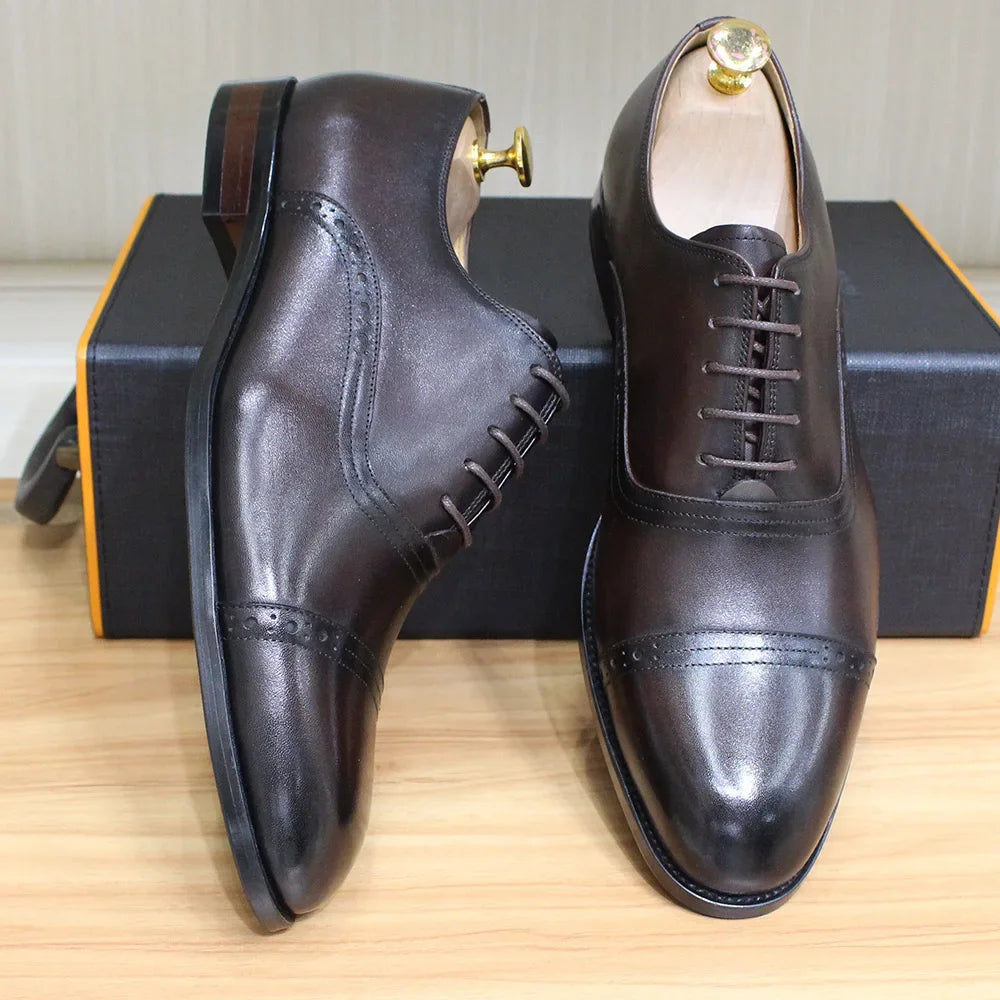 Oxford Cap Toe Homme Cuir de Veau Fait Main – Lacets, Formel Mariage & Bureau, EU 39-46 – CLEVI Paris