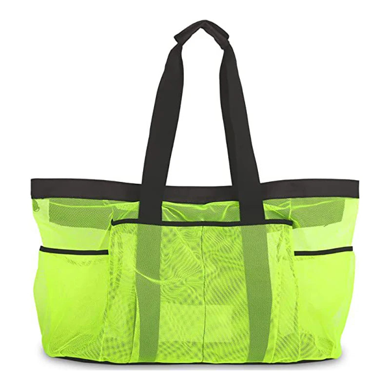 Grand Sac de Plage en Filet Nylon — Multi-Poches, Léger & Pliable, Bleu Noir Jaune | CLEVI Paris