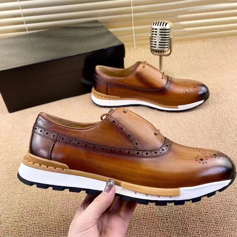 Sneakers Homme Cuir Véritable Brogue Oxford Respirant Lacets 6 Coloris – CLEVI Paris