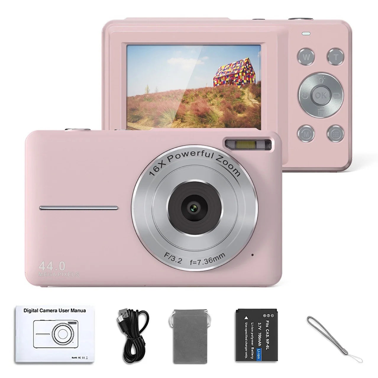 Appareil Photo Numérique Compact 44MP – Vidéo 1080P Zoom 16x Écran 2,4" Webcam Anti-Shake Enfants Débutants – CLEVI Paris