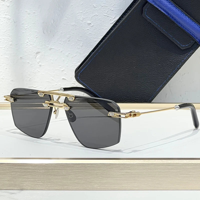 Lunettes de Soleil Sans Monture Double Bridge UV400 – Carrées, Alliage, Unisexe – CLEVI Paris