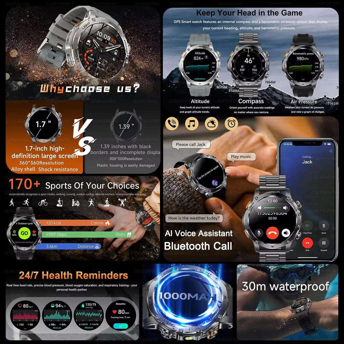Montre connectée AK87 AMOLED avec lampe LED – CLEVI Paris