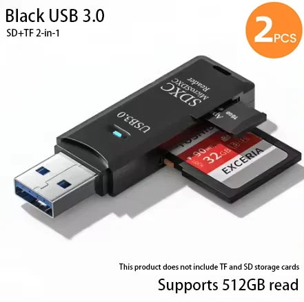 Lecteur de Cartes USB 2-en-1 – SD/TF, USB 2.0 & 3.0, Hub 4 Ports, PC & Laptop