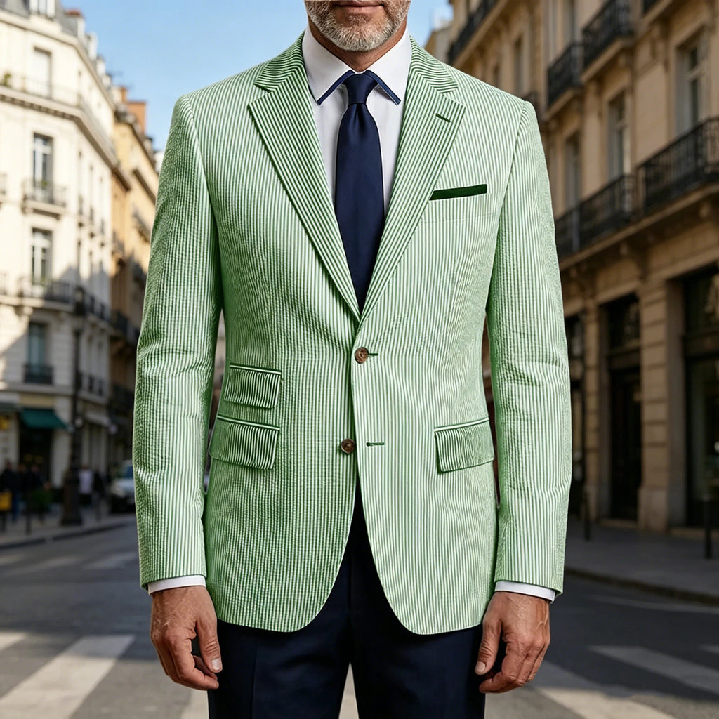 Blazer homme rayé en seersucker – CLEVI Paris