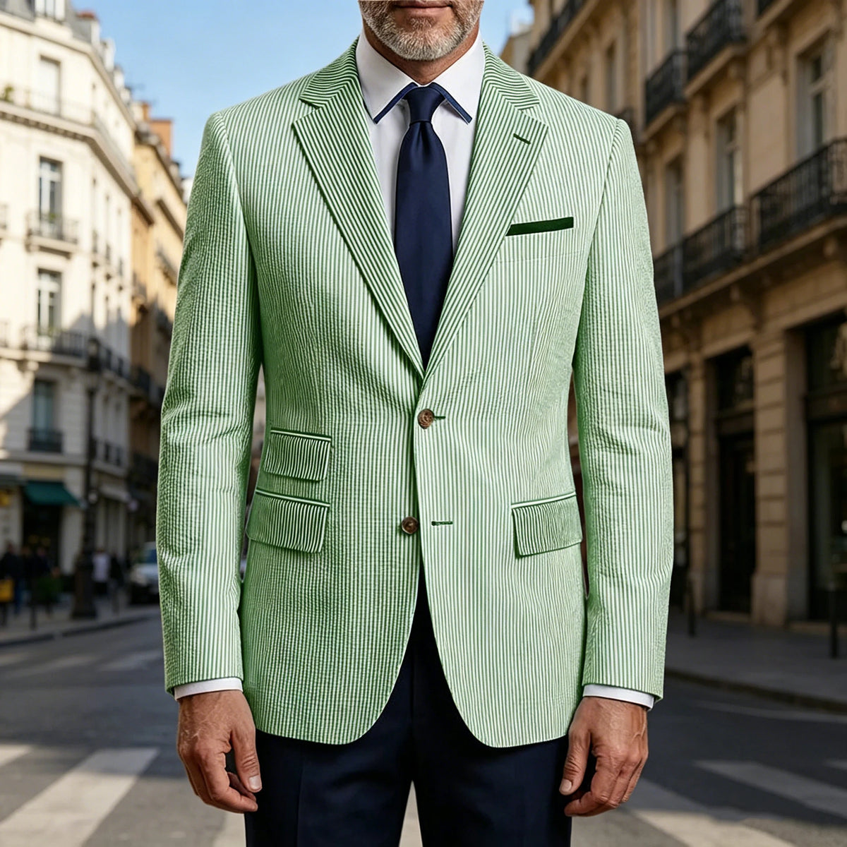 Blazer homme rayé en seersucker – CLEVI Paris