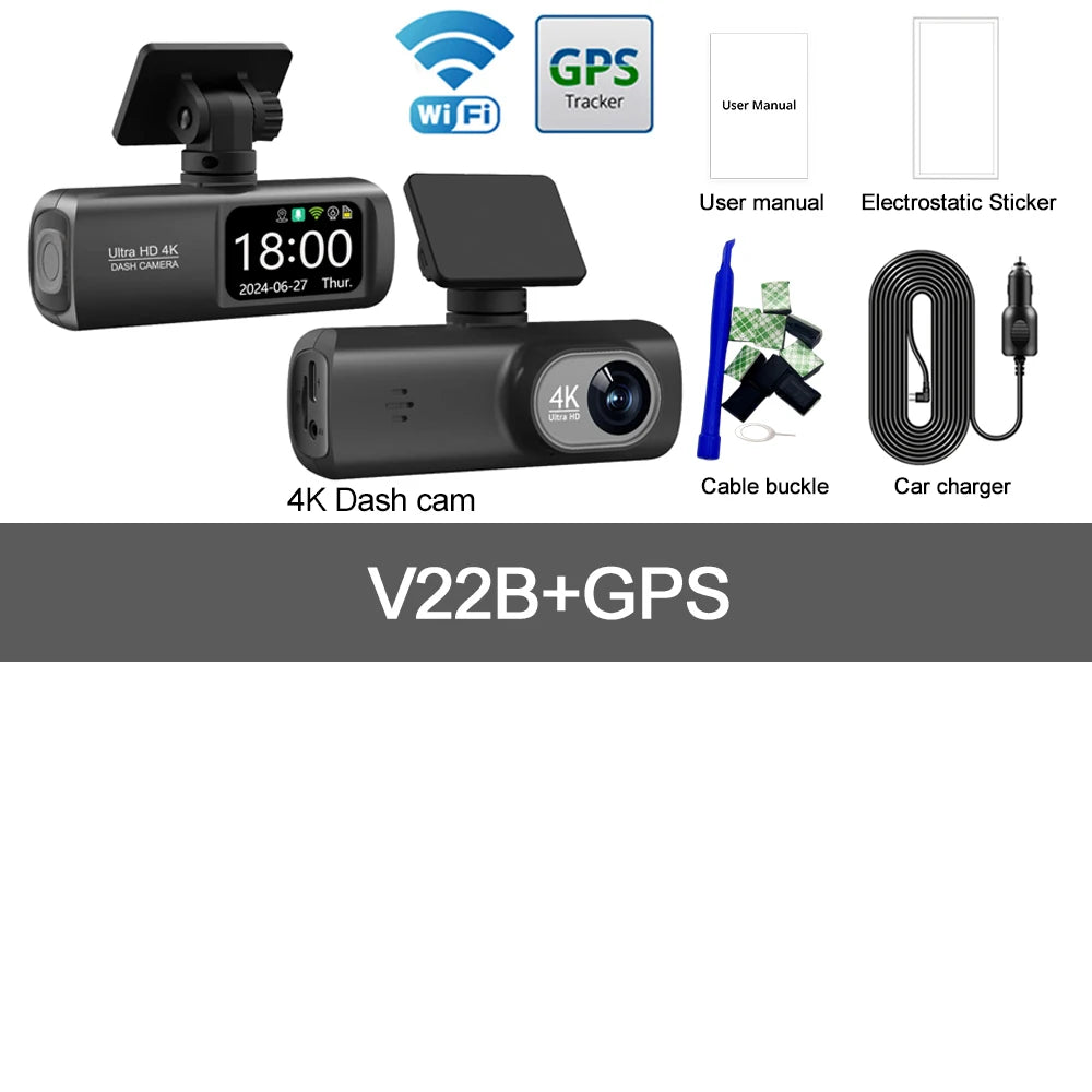 Dashcam 4K WiFi V22B – Double Objectif, GPS, Caméra Arrière 1080p, Surveillance Parking 24h – CLEVI Paris