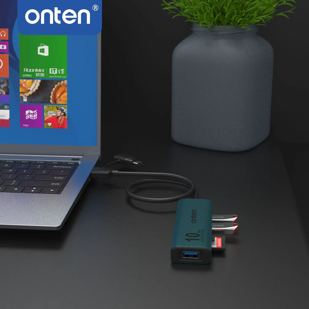 Hub USB-C A 6-en-1 ONTEN 10Gbps Lecteur SD TF UHS-II MacBook Laptop – CLEVI Paris
