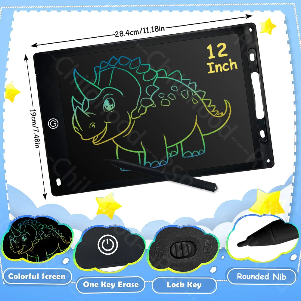 Ardoise LCD RSP 6,5" à 12" – Tablette Dessin & Écriture Enfants, Effaçable, Certifiée CE – CLEVI Paris