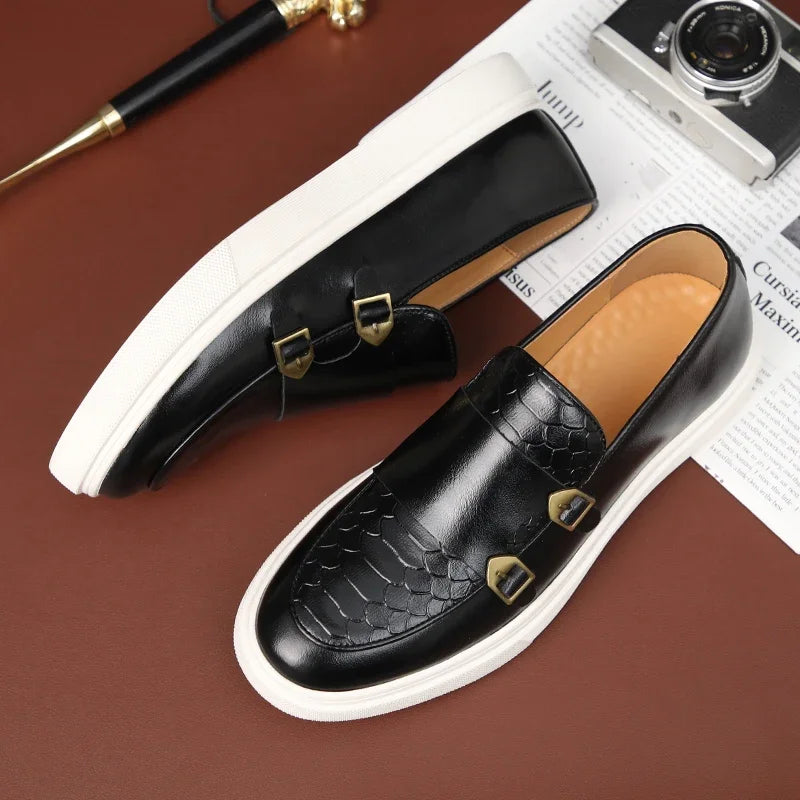 Mocassins Homme Cuir Embossé Style Britannique — Slip-On, Semelle Épaisse, Respirants, Pointures 38-46 | CLEVI Paris