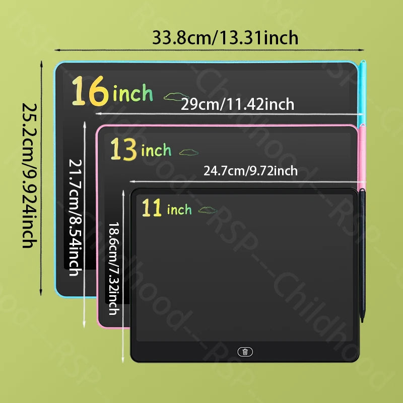 Ardoise LCD Enfant RSP Tablette Dessin Éducative 11/13/16 Pouces 3-8 Ans – CLEVI Paris