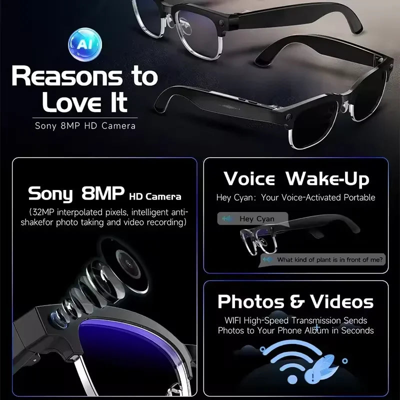Lunettes Intelligentes AI GUHUAVMI W630 Double Caméra 8MP Wi-Fi Assistant Vocal – CLEVI Paris
